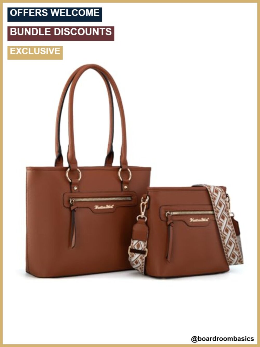 Montana West 2Pc Tote & Crossbody Set Vegan Leather Guitar Strap Western